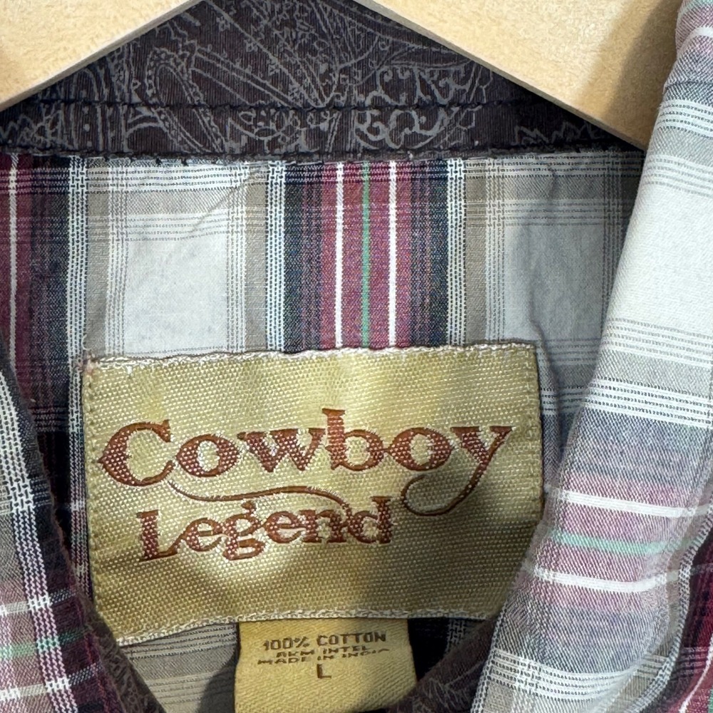 Cowboy Legend Maroon Plaid Western Snap Long Sleeve Shirt Large - Picture 3 of 8